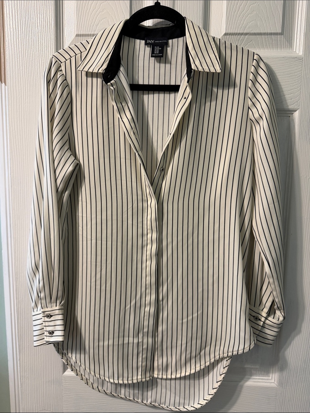 Jones New York Cream Shirt with Black Pinstripes